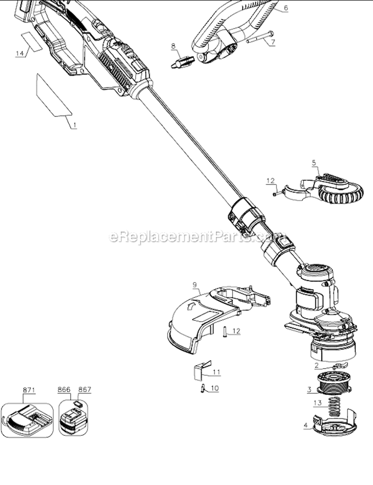 Page A Diagram and Parts List for Type 1 Black and Decker Trimmer